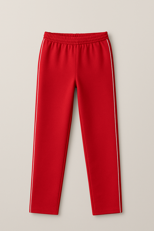 Damen Trainingshose in Rot mit feinen weißen Seitenstreifen
