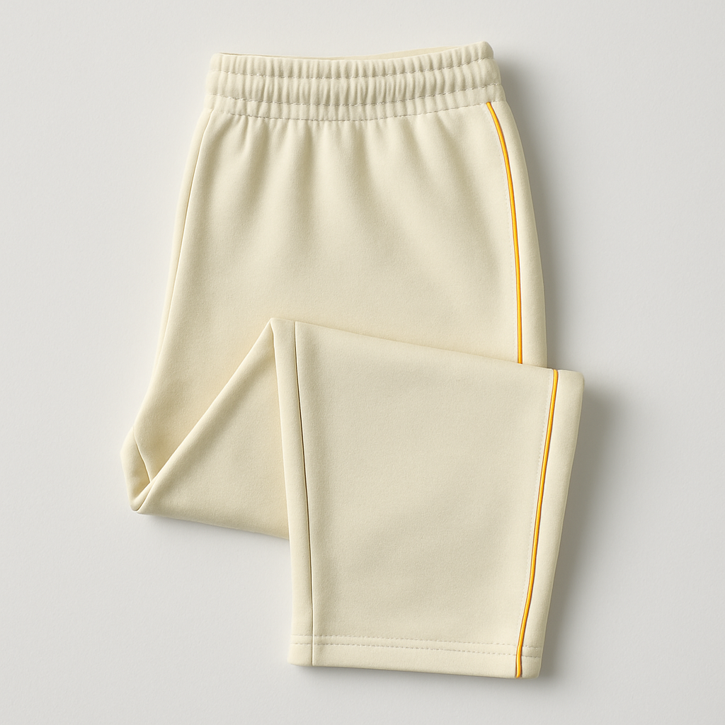 Damen Trainingshose in Beige mit gelbem Seitenstreifen