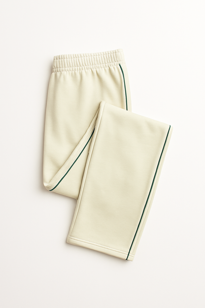 Damen Trainingshose in Beige mit grünem Seitenstreifen