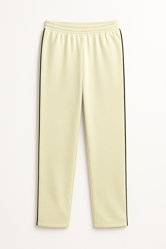 Damen Trainingshose in Beige mit schwarzem Seitenstreifen