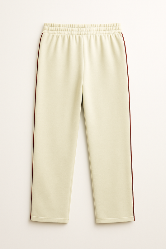 Damen Trainingshose in Beige mit weinrotem Seitenstreifen