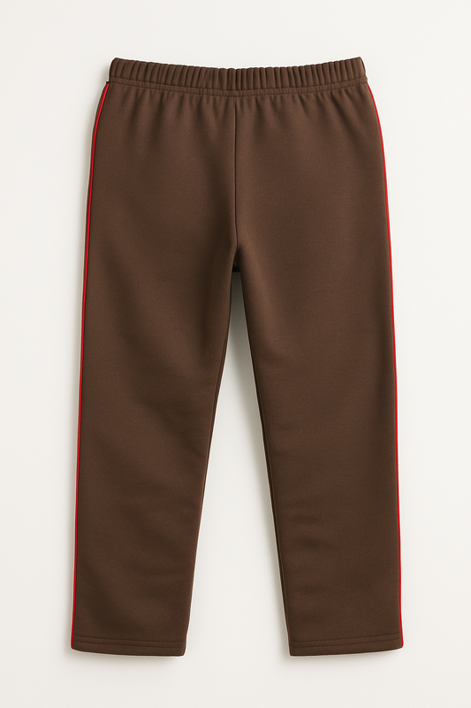 Damen Jogginghose in Braun mit roten Seitenstreifen