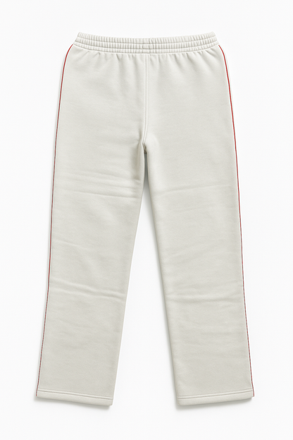 Damen Trainingshose in Cremeweiß mit rotem Seitenstreifen