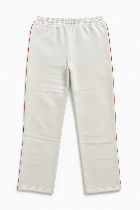 Damen Trainingshose in Cremeweiß mit rotem Seitenstreifen