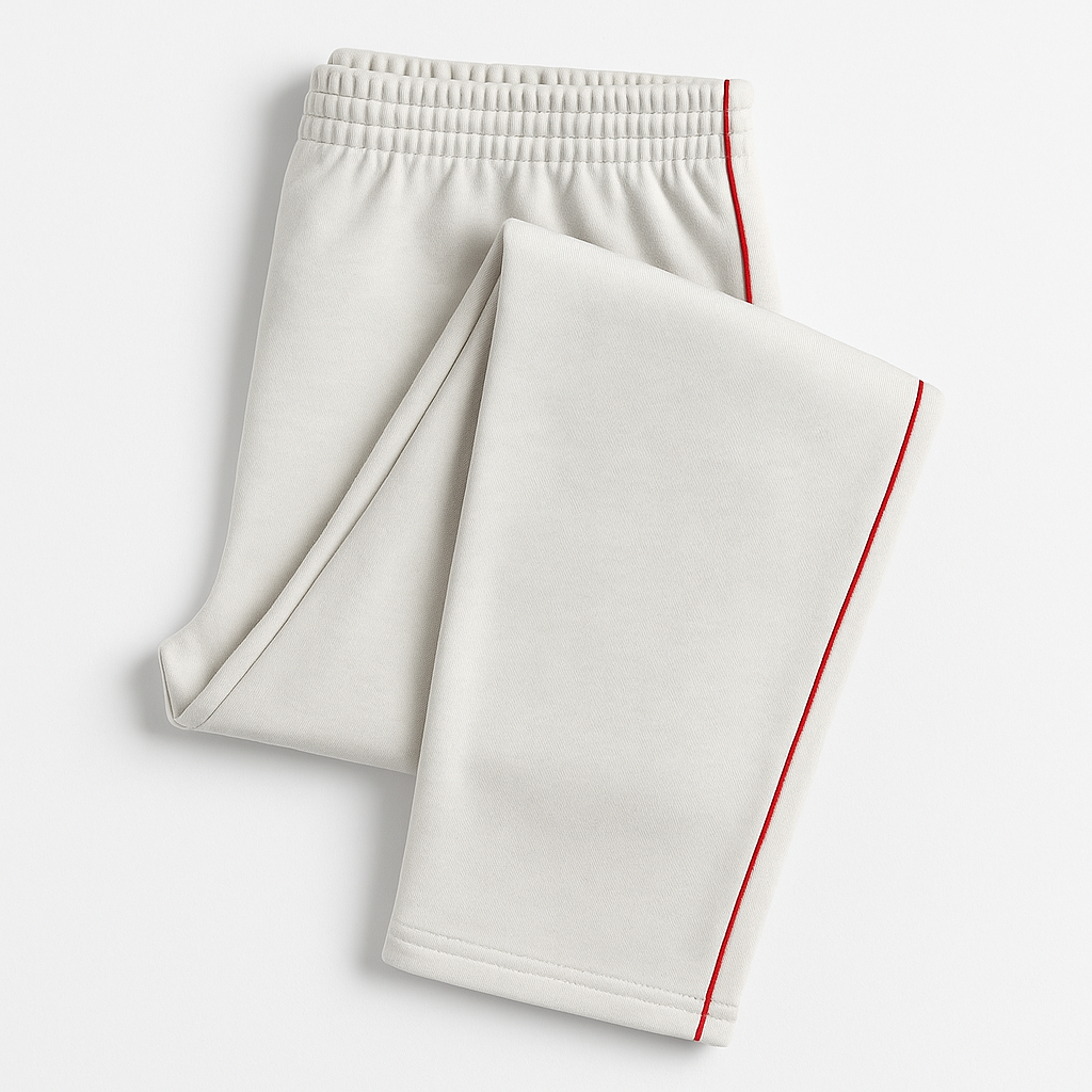Damen Trainingshose in Cremeweiß mit rotem Seitenstreifen