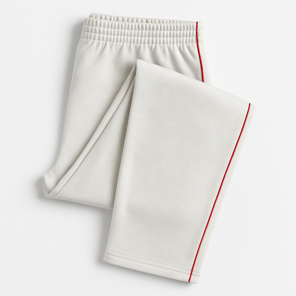 Damen Trainingshose in Cremeweiß mit rotem Seitenstreifen