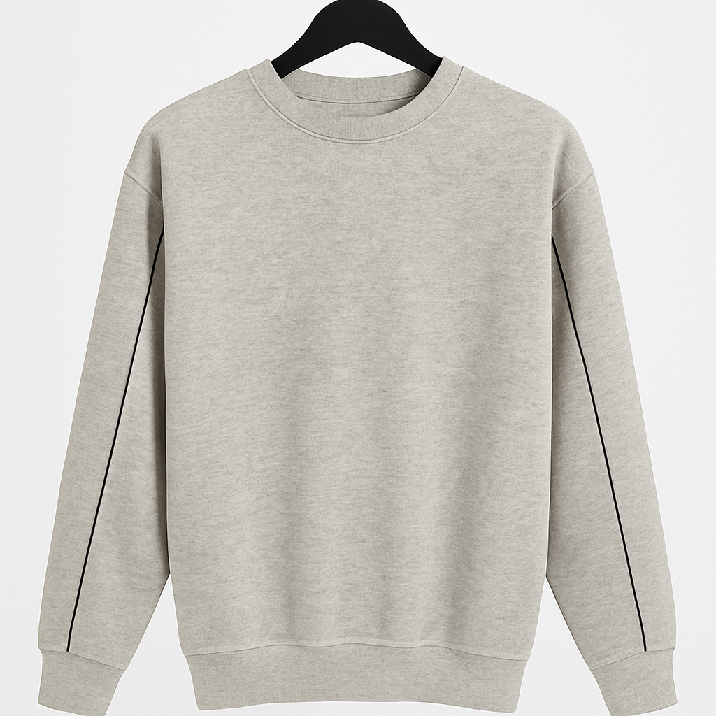 Unisex Pullover – Hellgrau mit feiner Ziernaht