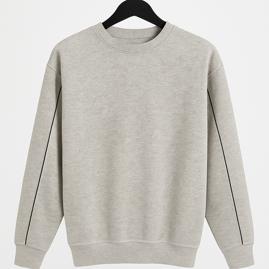 Unisex Pullover – Hellgrau mit feiner Ziernaht