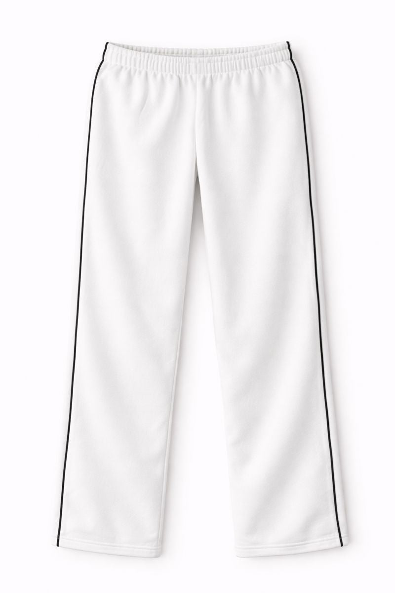 Damen Trainingshose in Weiß mit schwarzem Seitenstreifen