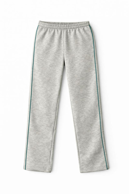 Trainingshose Grau meliert mit grünem Seitenstreifen