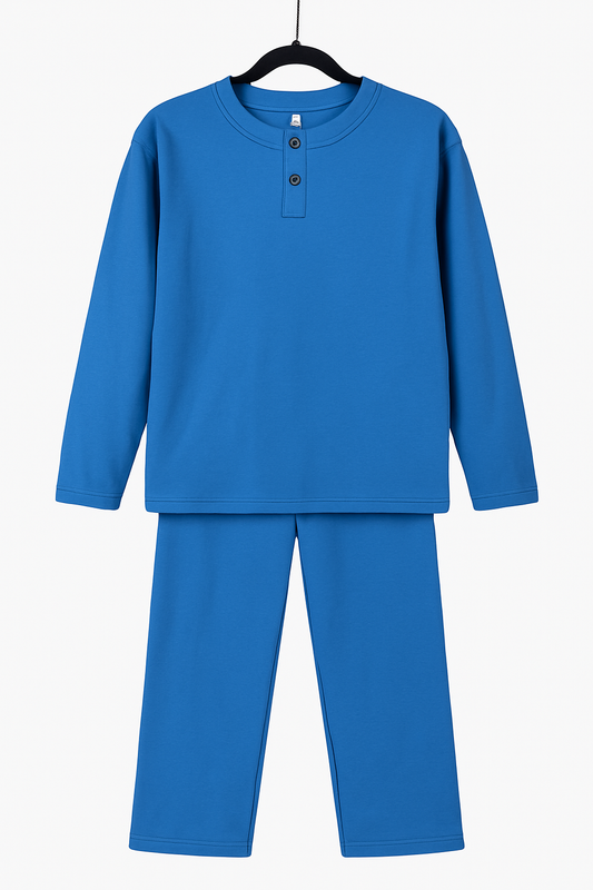 Unisex Homewear-Set – Blau mit Knopfleiste
