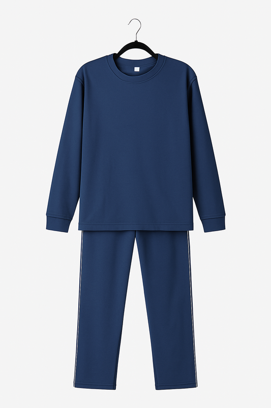 Unisex Homewear Set – Dunkelblau mit feiner Ziernaht