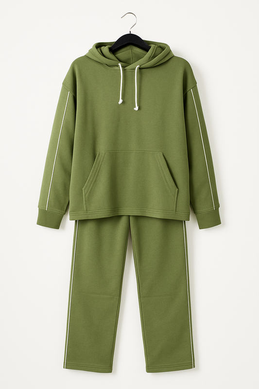 Damen Homewear-Set – Olivgrün mit Streifendetails