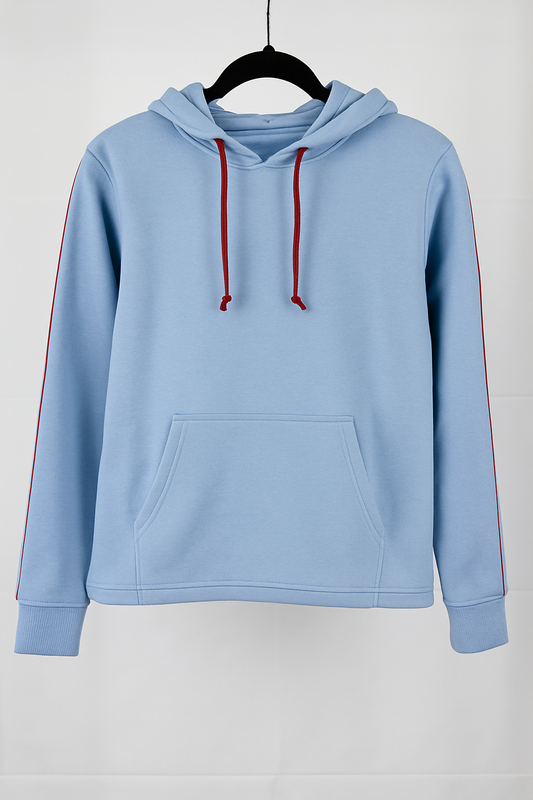 Unisex-Kinder Homewear Set in Hellblau – Kapuzenpullover und Hose mit roten Kontraststreifen