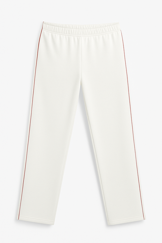 Damen Trainingshose Weiß mit rotem Seitenstreifen