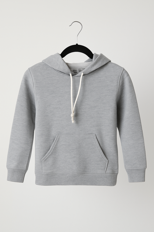 Kinder Hoodie – Hellgrau mit Kängurutasche