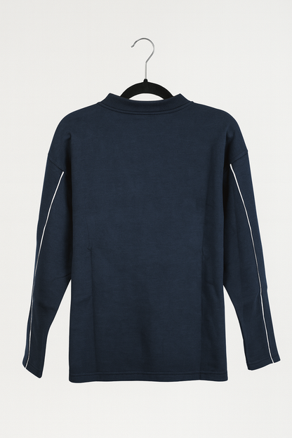 Unisex Langarmshirt – Dunkelblau mit weißen Kontraststreifen