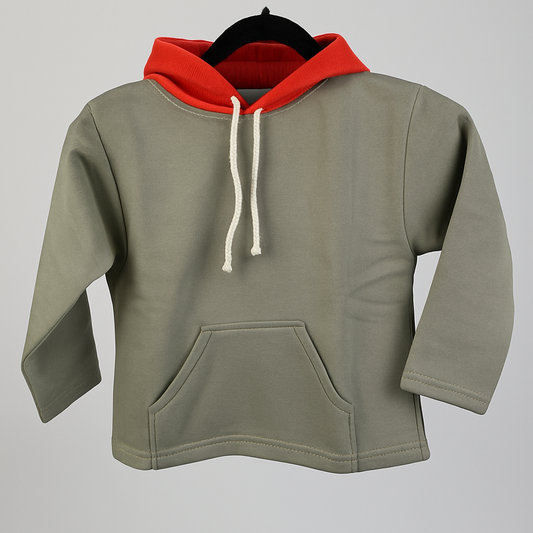 Kinder Hoodie – Grau mit roter Kapuze
