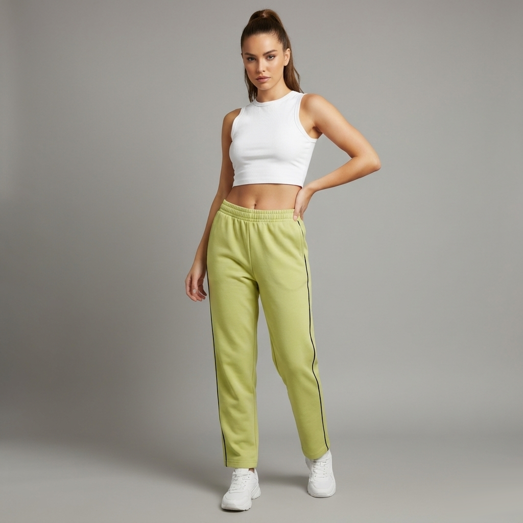 Damen Trainingshose in Hellgrün mit schwarzer Seitenziernaht