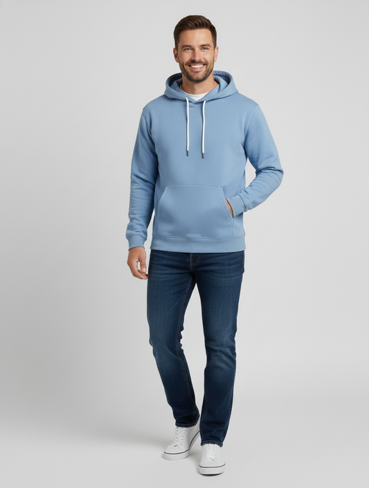 Herren Hoodie – Hellblau - graue Kontrasstreifen