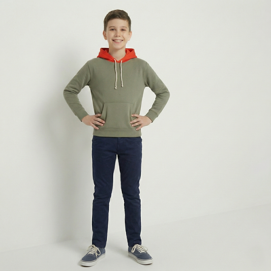 Kinder Hoodie – Grau mit roter Kapuze