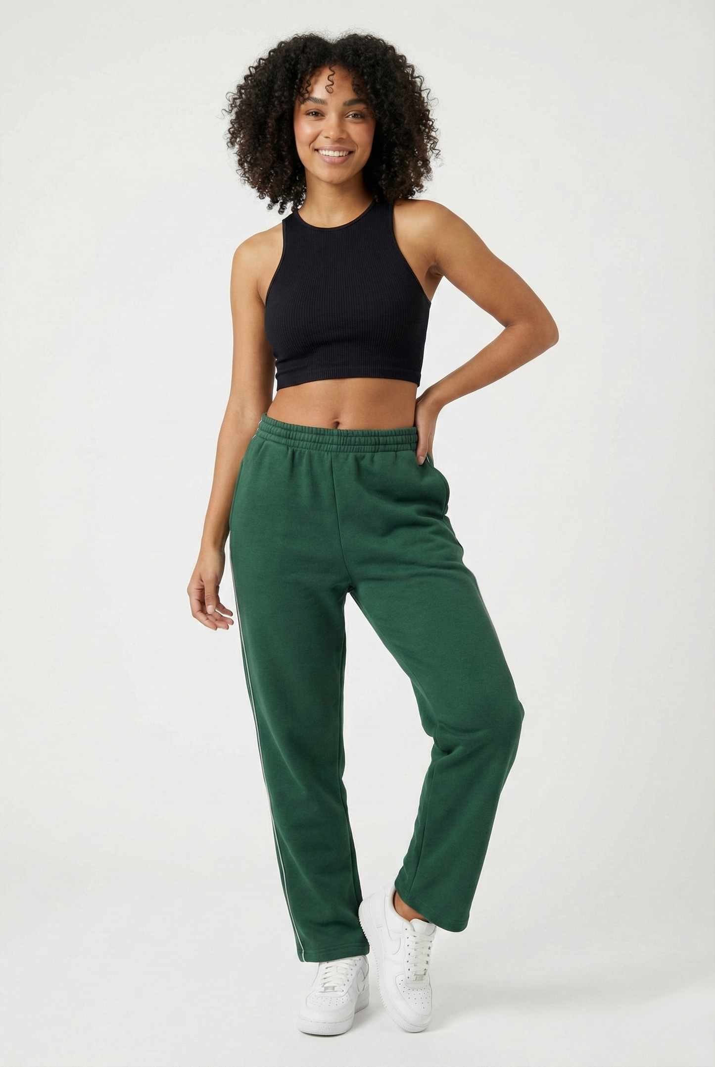 Damen Trainingshose in Dunkelgrün mit grauen Seitenstreifen