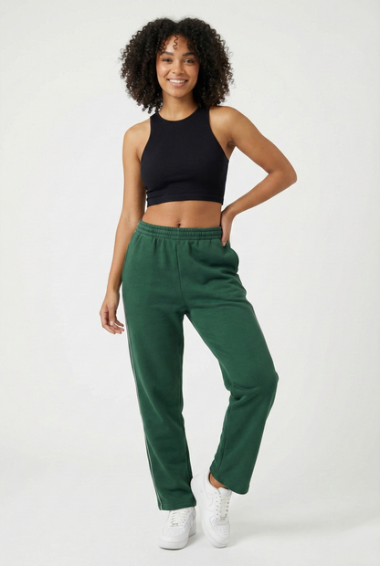 Damen Trainingshose in Dunkelgrün mit grauen Seitenstreifen