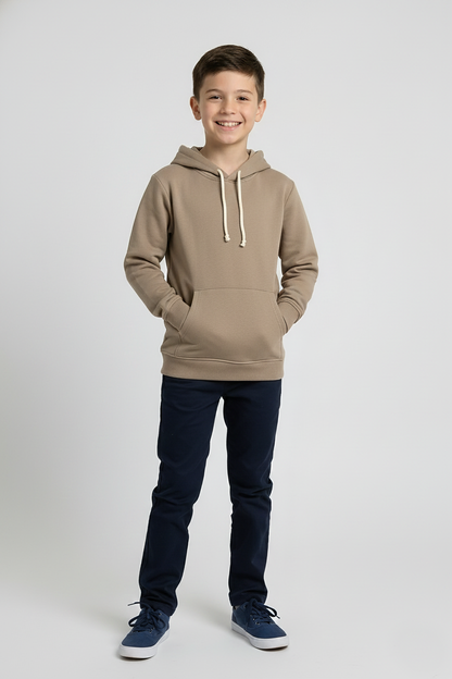 Kinder Hoodie – Dunkelbeige mit Kängurutasche