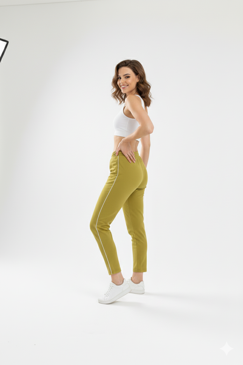 Damen Trainingshose in Senfgelb mit weißem Seitenstreifen