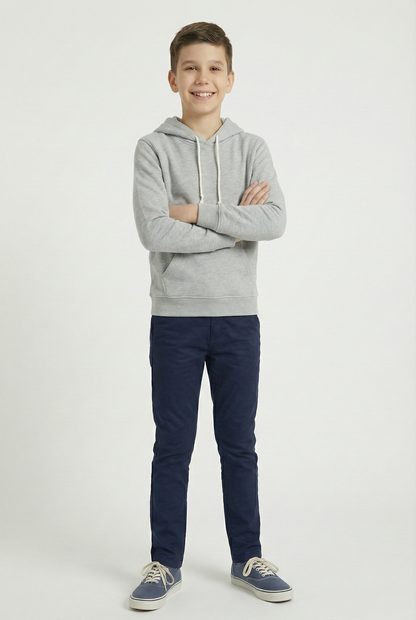 Kinder Hoodie – Hellgrau mit Kängurutasche