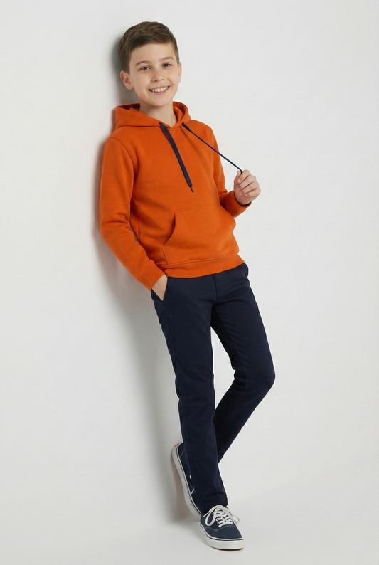 Kinder Hoodie – Orange mit Kängurutasche