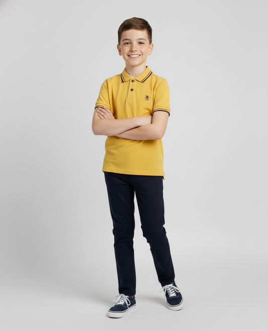 Kinder Polo-Shirt – Gelb mit gestreiftem Kragen
