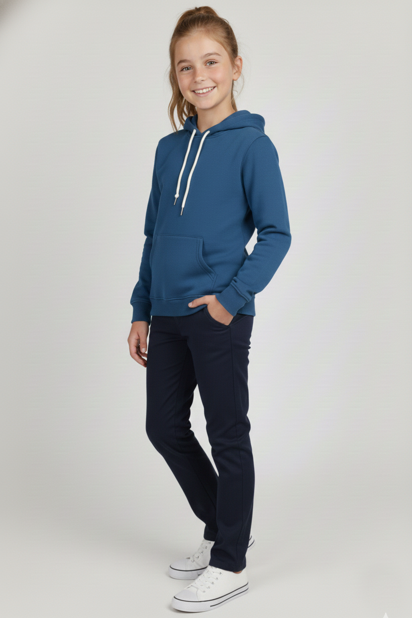 Kinder Hoodie – Blau mit Kängurutasche