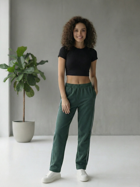 Damen Jogginghose in Dunkelgrün mit weißen Seitenstreifen