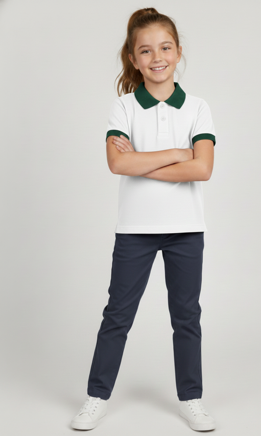 Kinder Polo-Shirt – Weiß mit grünen Details