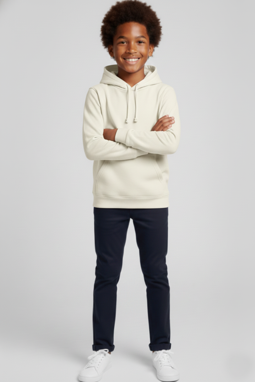 Kinder Hoodie – Weiß mit Kängurutasche