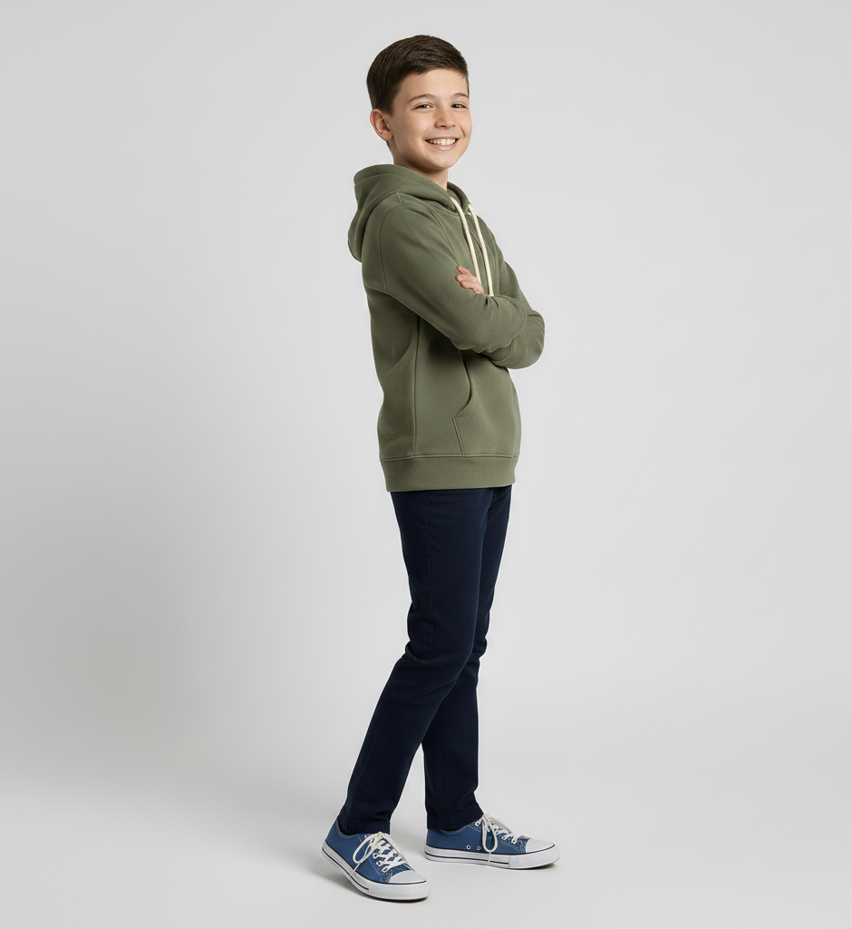 Kinder Hoodie – Khaki mit Kängurutasche