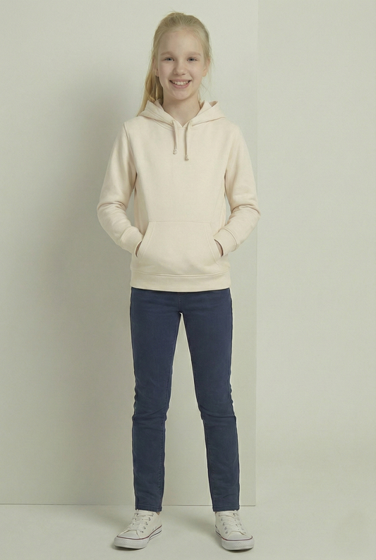 Kinder Hoodie – Beige mit Kängurutasche