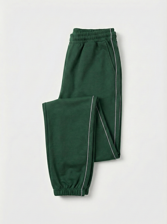 Damen Jogginghose in Dunkelgrün mit grauen Seitenstreifen