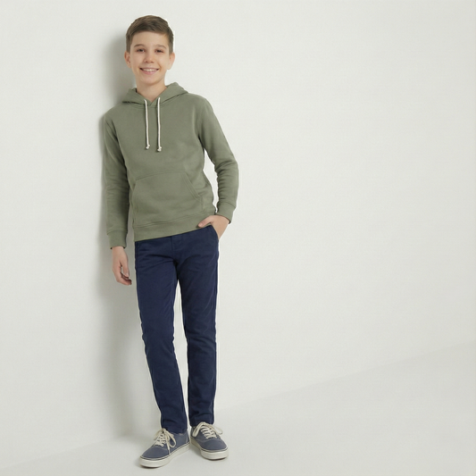 Kinder Hoodie – Grün/Grau mit Kängurutasche