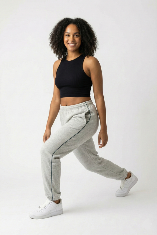 Trainingshose Hellgrau mit grünem Seitenstreifen