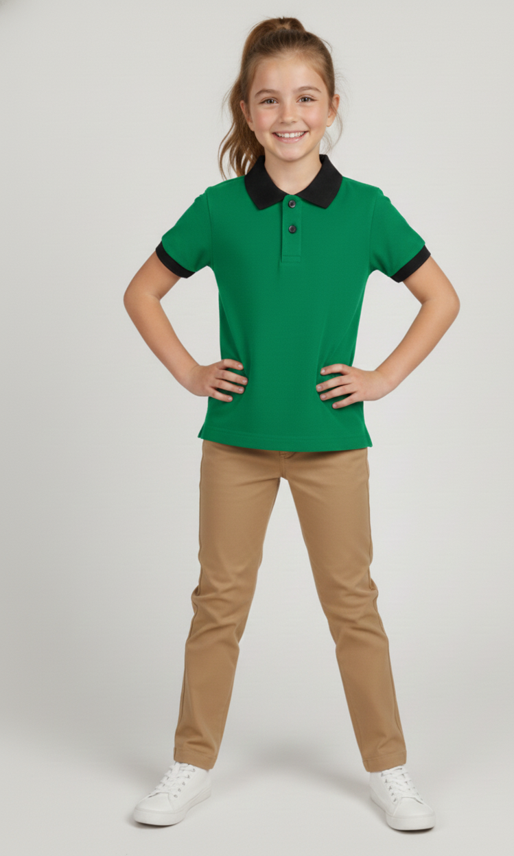 Kinder Polo – Grün mit dunklen Kontrastdetails