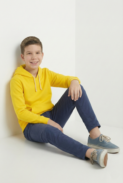 Kinder Hoodie – Sonnengelb mit Kängurutasche