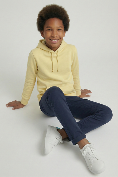 Kinder Hoodie – Hellgelb mit Kängurutasche