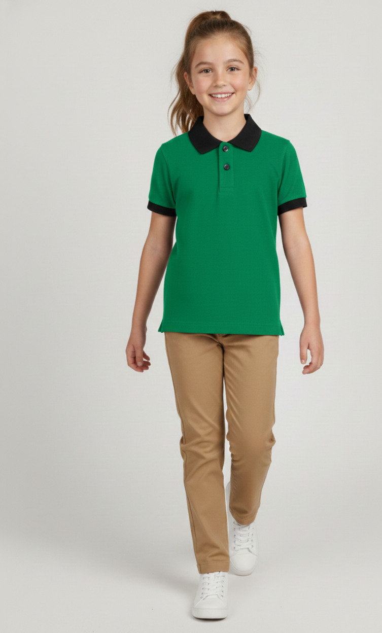 Kinder Polo – Grün mit dunklen Kontrastdetails