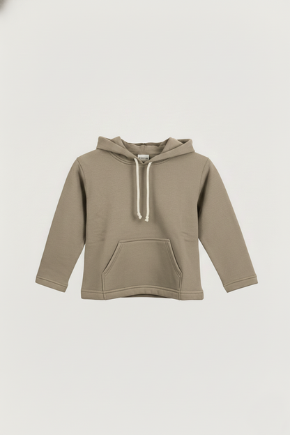 Kinder Hoodie – Dunkelbeige mit Kängurutasche