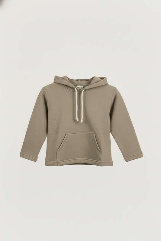Kinder Hoodie – Dunkelbeige mit Kängurutasche
