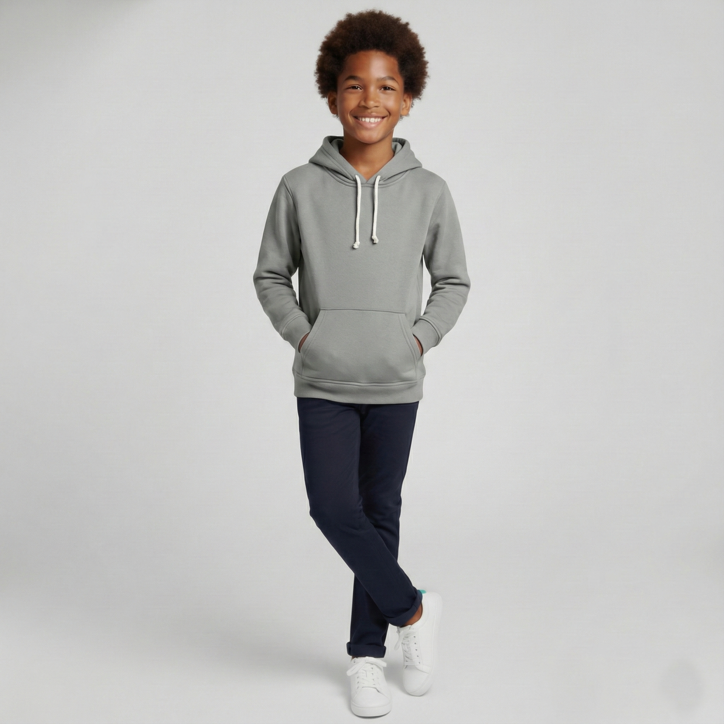 Kinder Hoodie – Grau mit Kängurutasche
