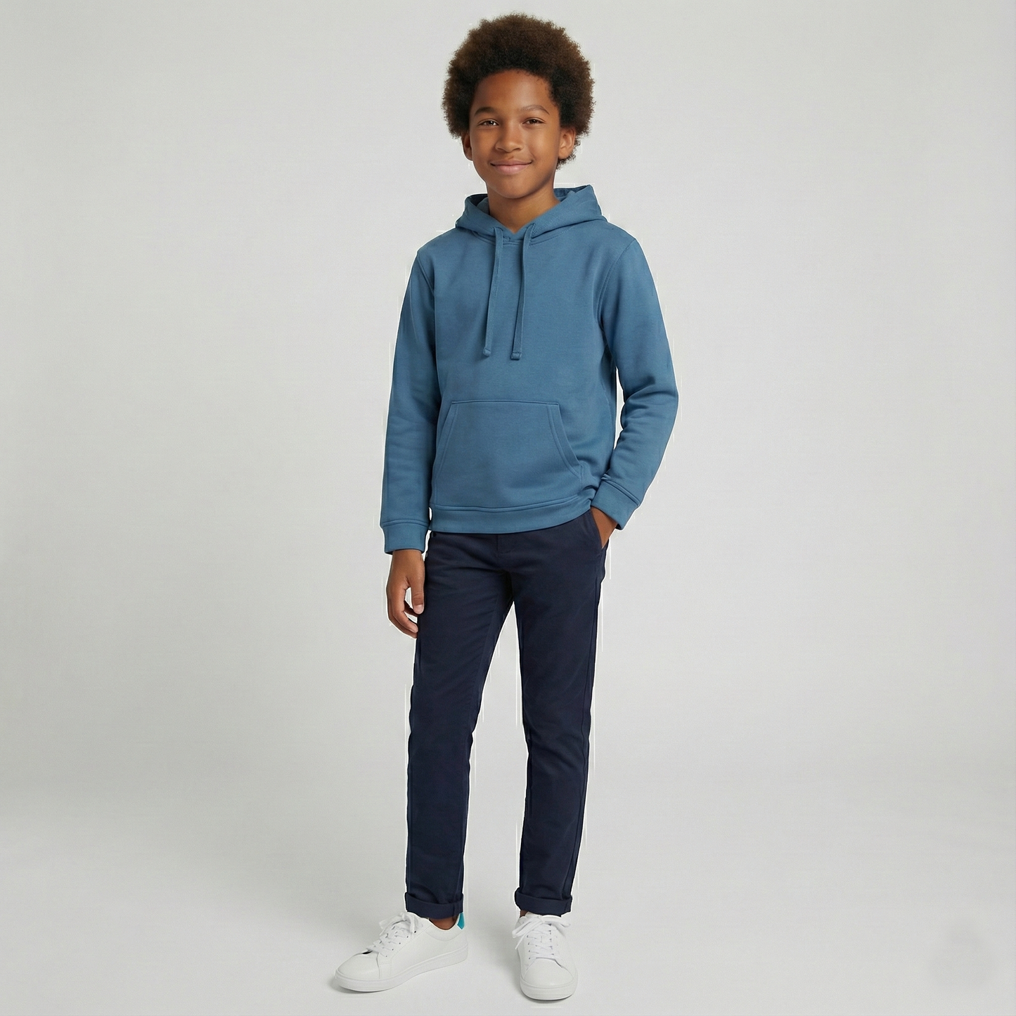 Kinder Hoodie – Blau mit Kängurutasche