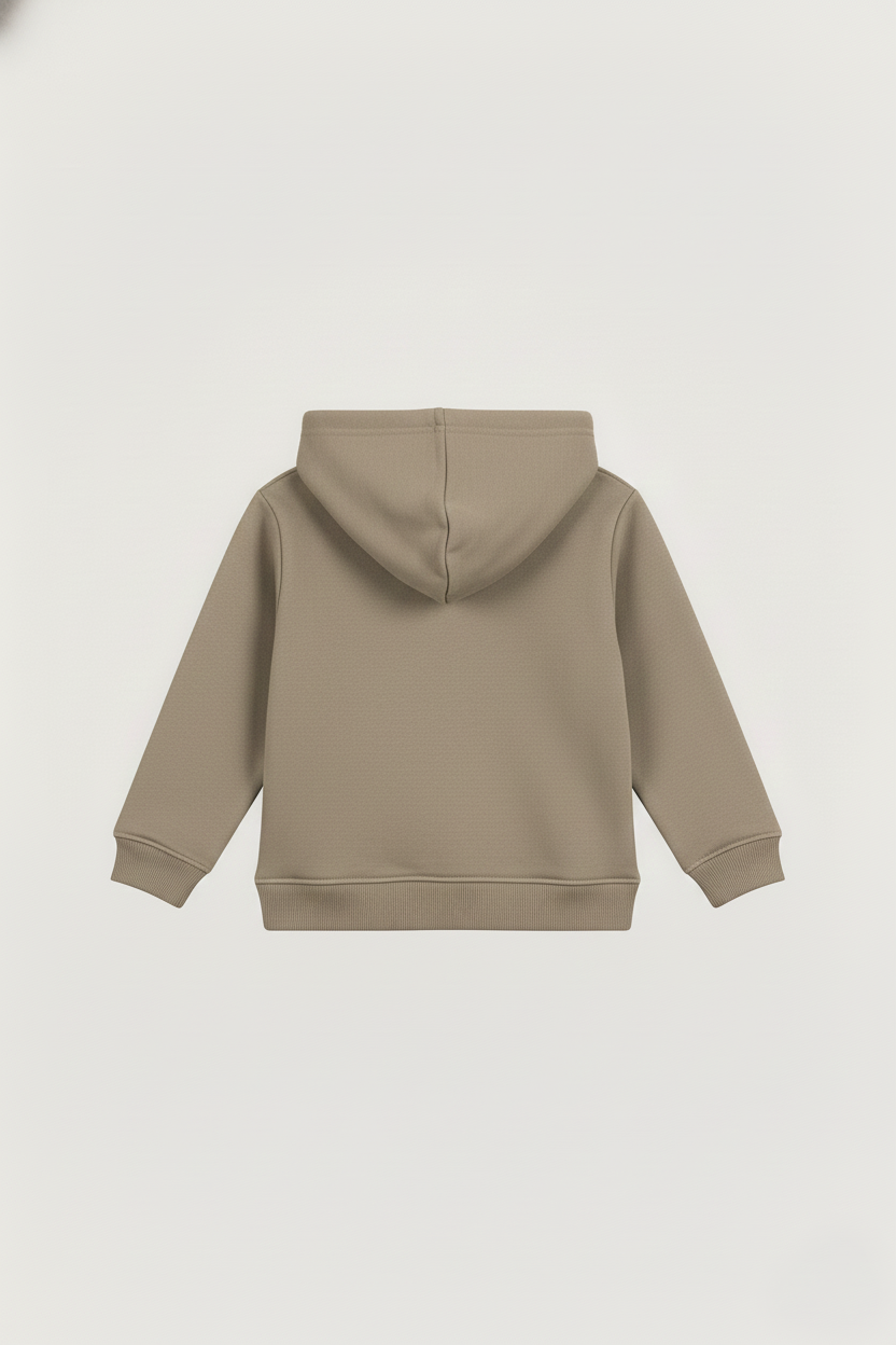 Kinder Hoodie – Dunkelbeige mit Kängurutasche
